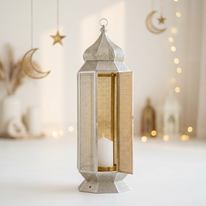 Manufacturers Ramadan Decorations 2027 White Metal <b>Moroccan</b> Candle <b>Lantern</b> for Home & Events - Product Image 2