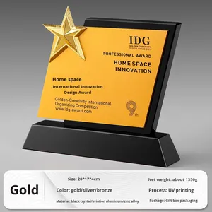 Trophée personnalisé créatif écologique en alliage de zinc poli gravé + cristal noir + aluminium Marque <span class=keywords><strong>Shang</strong></span> <span class=keywords><strong>Shi</strong></span> Étoile à cinq branches - Product Image 5