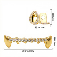 Meilleures ventes : Ensemble de grillz punk en zircon doré, plaqué argent/or, avec motifs cœur, trèfle, crocs creux, bijoux corporels tendance pour Halloween