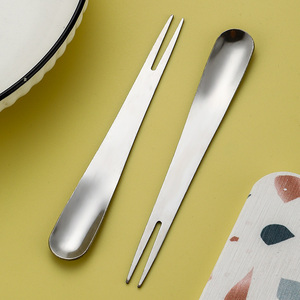 Juego de cuchillos de cuchara y tenedor plateado de acero inoxidable Belair de viaje, doble cabeza 304, cubiertos de lujo con logotipo personalizado - Product Image 4