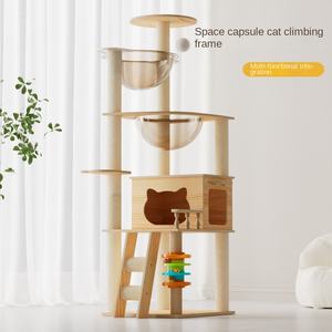 Albero per Gatti in Legno all'Ingrosso, Struttura per Arrampicata con Doppio Spazio Capsula, Universale per Tutte le Stagioni, Stile Affascinante, Giocattolo per Gatti - Product Image 1