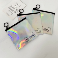 Sacs d'emballage pour petits bijoux en argent holographique personnalisés de luxe, logo personnalisé, PVC, plastique, fermeture éclair, pochette pour boucles d'oreilles avec fermeture éclair
