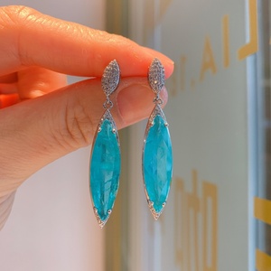 High End Eco-friendly Copper Marquise Cut 10*35mm Blue Paraiba Zircon Fashion Necklace <b>Earrings</b> <b>Set</b> Party Jewelry <b>Set</b> for Women - Product Image 5