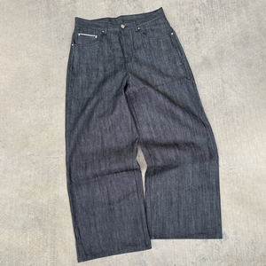 <span class=keywords><strong>Jeans</strong></span> Baggy da <span class=keywords><strong>Uomo</strong></span> in Denim Grezzo Personalizzati con Orlo Rosso, Gamba Larga, Colore Indigo Scuro per Streetwear - Product Image 3