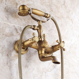 Robinet <span class=keywords><strong>de</strong></span> douche pour <span class=keywords><strong>baignoire</strong></span> en laiton <span class=keywords><strong>de</strong></span> style européen, double poignée, mélangeur chaud/froid, laiton antique, montage mural, douche à effet pluie - Product Image 3