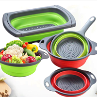 Égouttoir d'Évier de Cuisine Rétractable Pliable en Plastique et Silicone, Ensemble de Passoires et Outils