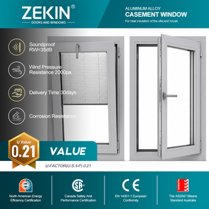 Fenêtre à battant en aluminium moderne de style européen avec double vitrage trempé, rupture de pont thermique, isolation thermique, certifiée CE - Product Image 1