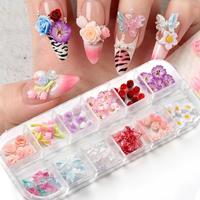 12 Grilles de Breloques 3D en Résine pour Ongles, Motifs Floraux Mixtes (Marguerites, Roses et Papillons), Décorations et Accessoires pour Nail Art, Fournitures pour Ongles