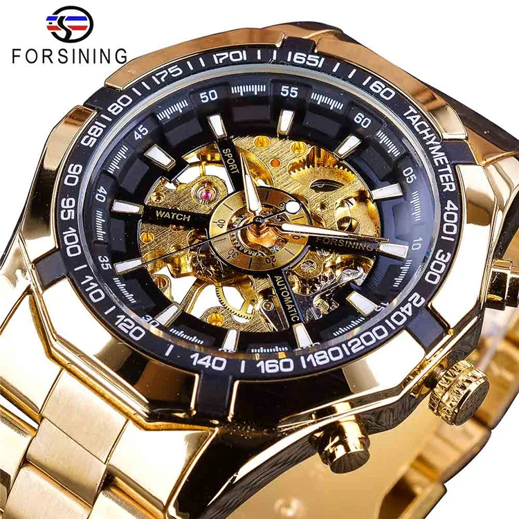 FORSINING GTMS101นาฬิกา Luxury Skeleton นาฬิกากลไกอัตโนมัตินาฬิกา Gold Skeleton Vintage Man นาฬิกา