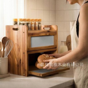 Boîte à pain en bambou à double couche, grande capacité de rangement pour la cuisine et le salon - Product Image 4