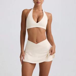 도매 홀터 깊은 V 섹시한 브래지어 골프 2pcs 정장 여자 V 허리 반바지 빠른 건조 테니스 스커트 여성용 여름 세트 - Product Image 2