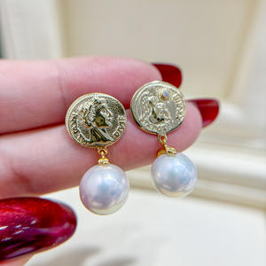 S925 <b>Silver</b> DIY <b>Pearl</b> Accessories Empty Tray with 9-13mm Round Beads Fashionable <b>Earrings</b> 22235 - Product Image 1