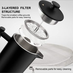 Presse à café française avec logo personnalisé Cafetière à double paroi en acier inoxydable de qualité 304 avec peinture noire 34oz (1L) - Product Image 4