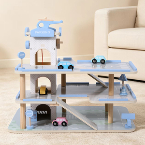Ensemble de jeu de <span class=keywords><strong>garage</strong></span> de stationnement pour voitures en <span class=keywords><strong>bois</strong></span> à 3 niveaux, avec ascenseur, mini-voitures et hélicoptère, pour enfants et tout-petits - Product Image 5