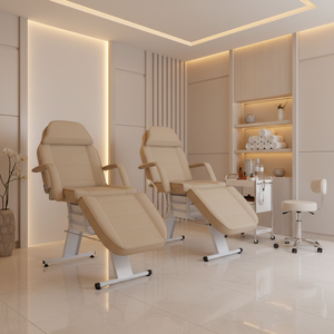 เตียงนวดปรับระดับได้สีเบจสำหรับร้านเสริมสวย สปา ทำทรีทเมนท์เสริมความงาม ต่อขนตา ทำทรีทเมนท์ผิวหน้า ทำเล็บเท้า สักคิ้ว - Product Image 1
