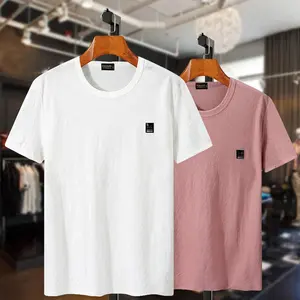 Großhandel Custom Bio-Shirt Herren klassischen Stil einfarbig Casual Hanf Baumwolle gemischt T-Shirts