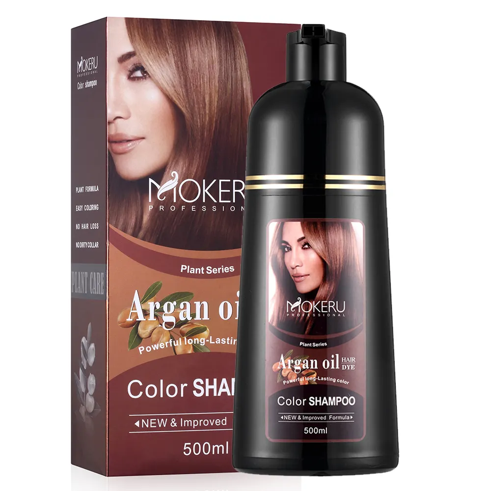 Mokeru sampo pewarna rambut profesional pria wanita, minyak Argan Sampo warna rambut alami permanen kastanye cokelat 3 dalam 1