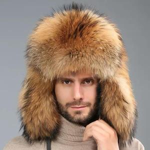 Gorros de Invierno para Hombre, de Piel de Mapache Natural, para Esquí y Ciclismo, Deportes al Aire Libre, Cálidos, Suaves y Lujosos - Product Image 1