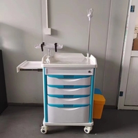 Chariot d'urgence médical en ABS pour hôpital avec étagère utilitaire, support à oxygène et verrouillage centralisé