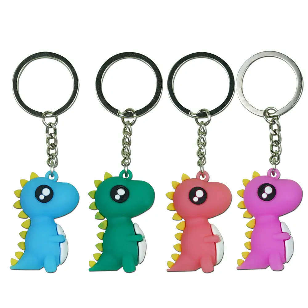 Großhandel 3d PVC Schlüssel ring Kette Ornament 3d Figur niedlichen Dinosaurier Schlüssel anhänger Dinosaurier Schlüssel bund für Rucksack