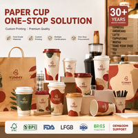 Ensemble d'emballages à emporter pour café, gobelets en papier jetables personnalisés imprimés, gobelets en papier à paroi simple ou double de qualité alimentaire avec couvercles