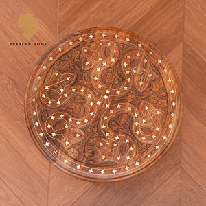 Tavolino Pieghevole in Legno Massello Intagliato a Mano, Tavolino Rotondo Staccabile Stile Boho per Soggiorno, Balcone, Patio - Product Image 2