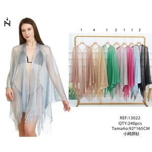 Cardigan a Rete Sottile 92x165cm con Frange, Copricostume Aperto sul Davanti - Product Image 1