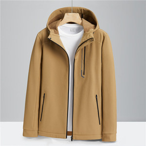 Chaqueta Cortavientos con Forro Interior, Ropa de Trabajo de Invierno, Color Sólido, Capucha con Contraste, Chaqueta Softshell, Color Caqui Oscuro, Verde Musgo, Marfil Militar - Product Image 1