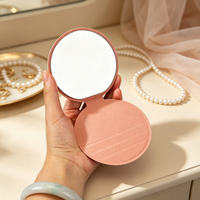 Miroir de poche rond pliable de haute qualité en cuir PU, miroir compact pliable avec logo personnalisé pour filles, femmes, voyages