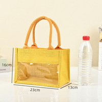 Sac à main en jute avec fenêtre transparente en PVC, poche avant, sac fourre-tout simple pour cadeau, mini pochette quotidienne en jute