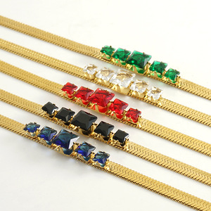 Fashion Zircon Blade Necklace 18k Gold Plated Titanium Steel Geometric Chain For Women Party Jewelry - Product Image 1
