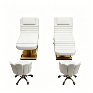 Table de massage électrique de luxe en acier inoxydable doré avec commande au pied, lit de <span class=keywords><strong>soin</strong></span> pour spa facial, lit de beauté pour cils - Product Image 2