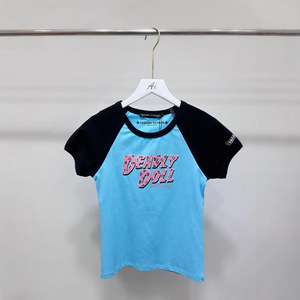 <span class=keywords><strong>T</strong></span>-<span class=keywords><strong>shirt</strong></span> Crop Slim con Stampa Cuore Spinato Stile Americano Retrò, Maniche Raglan Bicolore, Top da Donna Y2K Hot Girl Style - Product Image 4