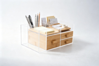 Organisateur de bureau en acrylique et bambou avec tiroirs de rangement, boîte de rangement multi-compartiments, organisateur multifonctionnel pour cosmétiques, papeterie
