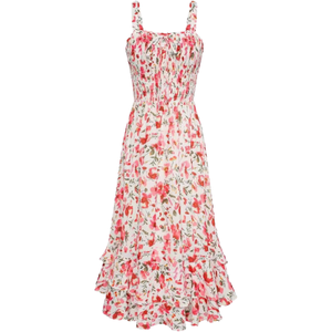 Robe longue d'été décontractée pour femme, col carré, motif floral bohème, sans manches, 100 % coton, coupe trapèze, écologique - Product Image 1