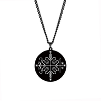 HLSS120-139 Collier Pendentif en Acier Inoxydable Noir avec Symboles Veve Vaudou, Sigil, Charme, Amulette et Talisman Vodou Lwa Loa