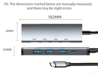 Hub USB C 5 en 1 de Aleación de Aluminio, Listo para Enviar, con Carga Rápida PD de 100W, 5 Puertos Tipo C USB 3.0 para PC, Laptop, Estación de Acoplamiento