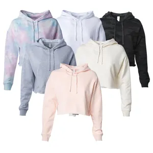 Sudadera con capucha corta de algodón personalizada para mujer, Top corto, Jersey francés, sudadera bordada para niñas, sudadera recortada en blanco