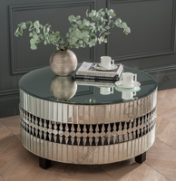 Table basse ronde en cristal en forme de goutte d'eau pour salon, table basse à miroir, vente chaude