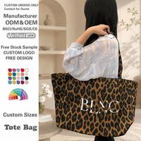 Sacs en toile de coton à imprimé léopard en gros, durables, réutilisables, très résistants, sacs à main extra larges, sacs fourre-tout coréens pour femmes