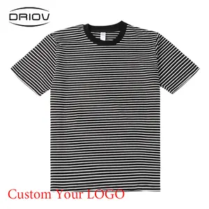 High Quality men fashion stripe shirt cotton men black white stripe tshirt custom logo DTG printing men tshirt