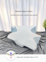 Oreiller orthopédique en mousse à mémoire de forme déchiquetée à rebond lent, forme papillon, pour le soutien du cou et le soulagement de la pression, avec housse amovible, écologique, pour un sommeil réparateur