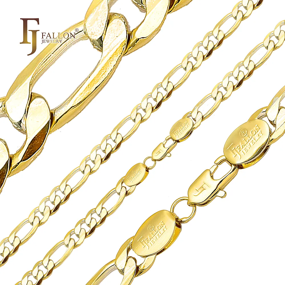 14100101 FJ Fallon gioielli di moda classico stile italiano catena a maglie Figaro placcato in oro 18K campione a base di ottone disponibile