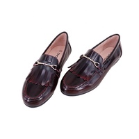 Grosir kustom anak-anak coklat Gloss kulit Slip on rantai rumbai sepatu datar kasual Loafer untuk sepatu anak-anak