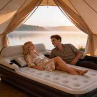 Matelas pneumatique gonflable à dossier haut, imperméable, floqué, pour le camping, lit d'air robuste, support stable, matelas pneumatique portable pour les voyages