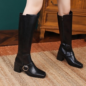 Botas de tacón grueso y punta cuadrada con cremallera hasta la rodilla para mujer, estilo occidental, personalizadas, de otoño/invierno, talla grande 45 - Product Image 5