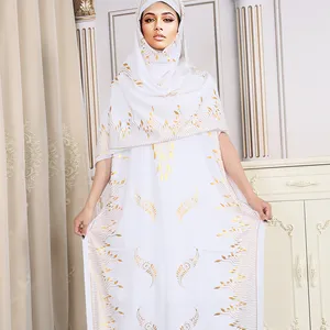 Wholesale Muslim Dubai 2 Set Muslim Dress Open Abaya White Sequin Islamic Clothing Loose swing Muslim Dress