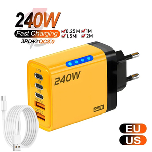 Chargeur rapide GaN 240W avec 3 ports Type-<span class=keywords><strong>C</strong></span> et 2 ports <span class=keywords><strong>USB</strong></span>, <span class=keywords><strong>adaptateur</strong></span> de charge rapide multi-ports PD 5V/3A, prises US/EU/UK pour ordinateur portable et téléphone portable - Product Image 2
