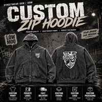 Sweat à capuche zippé personnalisé avec logo, délavé à l'acide, pour hommes et femmes, coupe oversize, en molleton de coton épais, style streetwear, OEM, faible MOQ, marque privée, grunge
