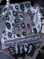 Nouveauté tendance : Autocollants pour ongles gothiques 5D holographiques, yeux maléfiques, brillants, décoration pour ongles d'Halloween